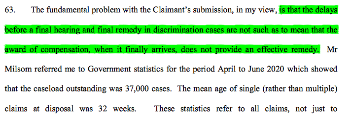 13/ The EAT rejected the effectiveness argument. The question wasn't whether an added remedy could be given to victims of discriminatory dismissals, but whether the suite of remedies provided was an effective one. Irrespective of delays, compensation was effective.