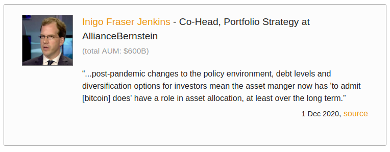 7/ On Dec 1st, Co-Head of Portfolio Strategy at Alliance Bernstein said that bitcoin has a role in long-term asset allocation.