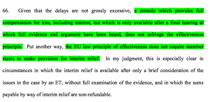 13/ The EAT rejected the effectiveness argument. The question wasn't whether an added remedy could be given to victims of discriminatory dismissals, but whether the suite of remedies provided was an effective one. Irrespective of delays, compensation was effective.