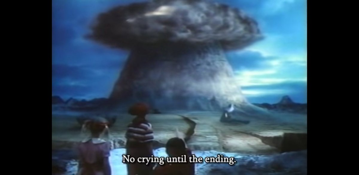 "No crying until the ending" is the best slogan I've ever heard for a "serious" work. It's outright telling you "we will make you cry" but it's worded so PERFECTLY with such confidence and grace that it earns that self-serious sentiment. It's a slogan AND proof of concept!