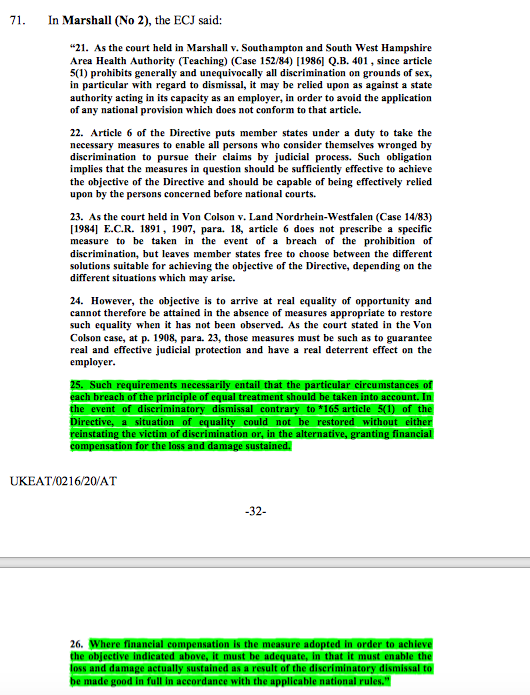 14/ The CJEU's judgment in Marshall (No. 2) effectively provides the final nail in the effectiveness coffin, by both dealing with compensation as effective remedy & also in noting the dampening of delay's damage by the requirement to pay interest.
