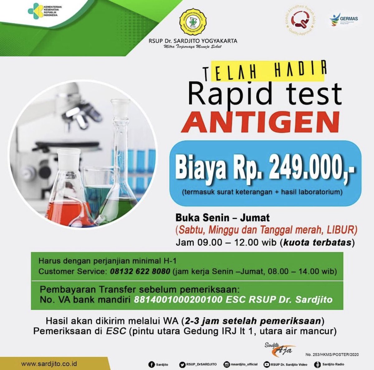 Riskhapsari's tweet photo. Kumpulan biaya dan lokasi Rapid Test Antigen COVID-19 pada rumah sakit, laboratorium, dan klinik di Yogyakarta

Silahkan jika ada yang mau menambahkan yaa. 
Sharing is caring 😊

#rapidtestantigen #rapidantigen #rapidantigenjogja #rapidantigenyogya https://t.co/QlHeirloxC