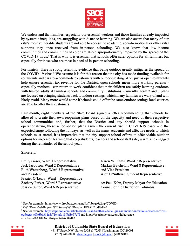 This morning, a supermajority of the State Board endorsed a letter on outdoor learning, urging the Mayor to make funds available for schools wishing to offer outdoor learning options.

Check it out here: sboe.dc.gov/release/sboe-l…