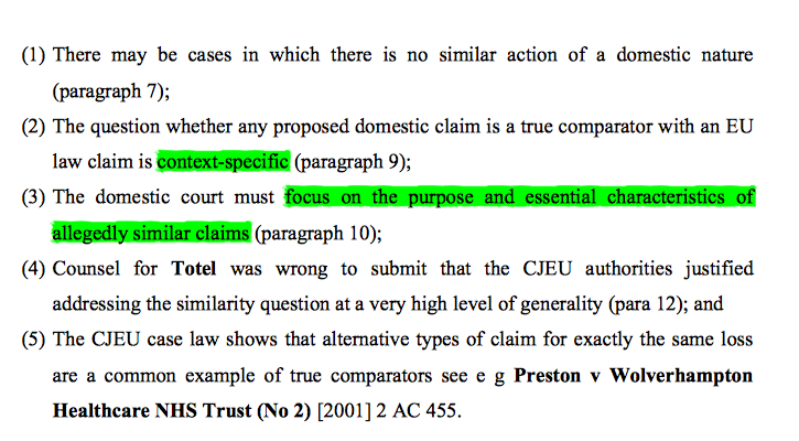 17/ On similarity, the Supreme Ct gave guidance in Totel v Revenue & Customs, most importantly that it's a context-specific comparison focusing on the purpose & essential characteristics of the comparator species of claim. It's not enough that there's superficial similarity.