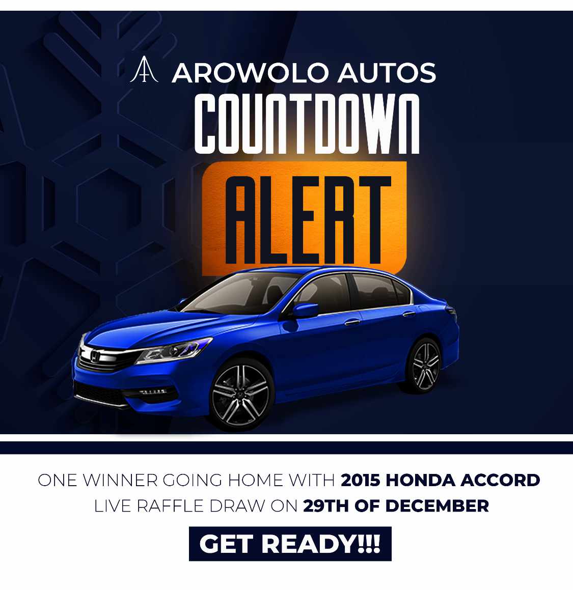 Special shout out to all of our loyal and esteem customers! It is 8 more days to our LIVE RAFFLE where one lucky person will win a 2015 Honda Accord... we remain grateful for your patronage over the years! Merry Christmas and Happy New Year in advance!! AROWOLO AUTOS