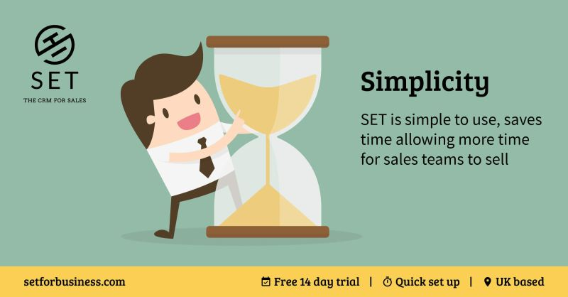 SET_UK's tweet photo. A Simple CRM systems save time.
Save time with SET For Business CRM, the UK Based CRM for SME's

Start your free account at https://t.co/ewQu1dtzkF

#CRM #Sales #SMEs #startups https://t.co/VTZEl2wCBx