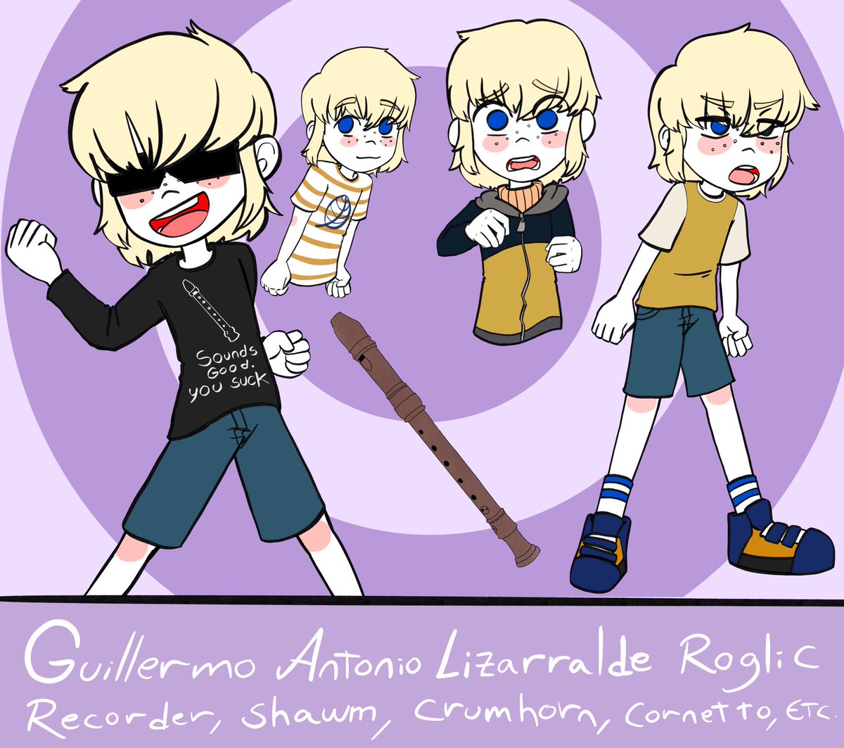 sebastropolis's tweet photo. Meet Guillermo! (Guichi for the pals) the wind instruments player for the early music boy band!
Ask him anything! xD
#originalcharacter #characterdesign #earlymusic #recorder #recorderplayer #crumhorn #cornetto #bl #lgbt #boy #boyband #artistssupportingartists #teamrecorder https://t.co/CpVQYI7dNK