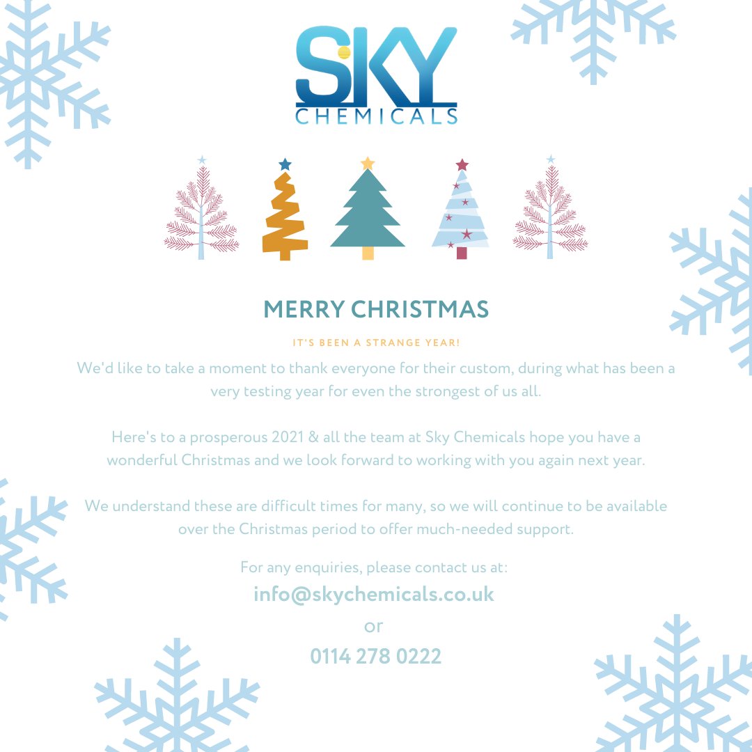Wishing all our customers &amp; suppliers a very Merry Christmas!

We'll still be answering enquiries over the Christmas period, so please get in contact if you have any problems at all.

Email us at info@skychemicals.co.uk or call 0114 278 0222 if you have any issues.