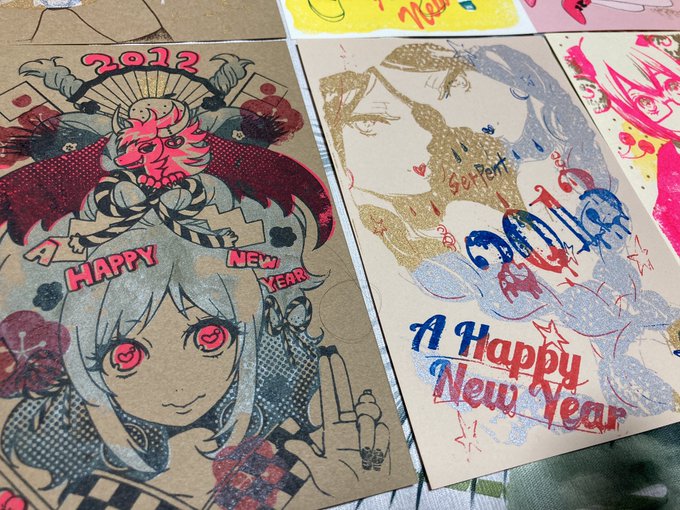 昔プリゴで作ってた年賀状が出てきたので…とつおん始まったのが2011年とか…?プリゴはインク混ぜた効果とか考えるの好きだったのでまたトライしたい 