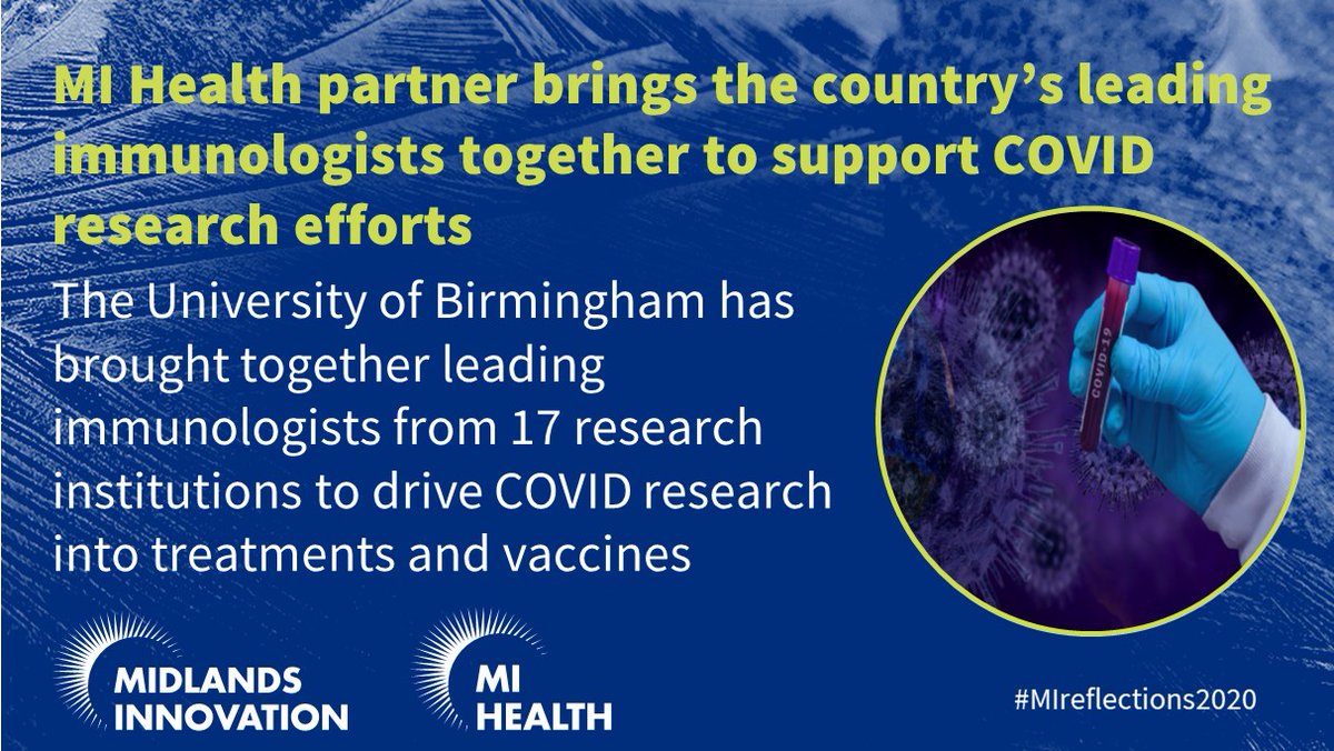 InnovationMids's tweet photo. #MIreflections #Day22 - Led by @unibirmingham, the UK-CIC brings together leading immunologists from 17 institutions. UK-CIC uses samples from major #Covid19UK projects to better understand immune responses in order to create new therapies &amp; vaccines: https://t.co/EwJXJYm8Eu https://t.co/1Ta0APM3ME