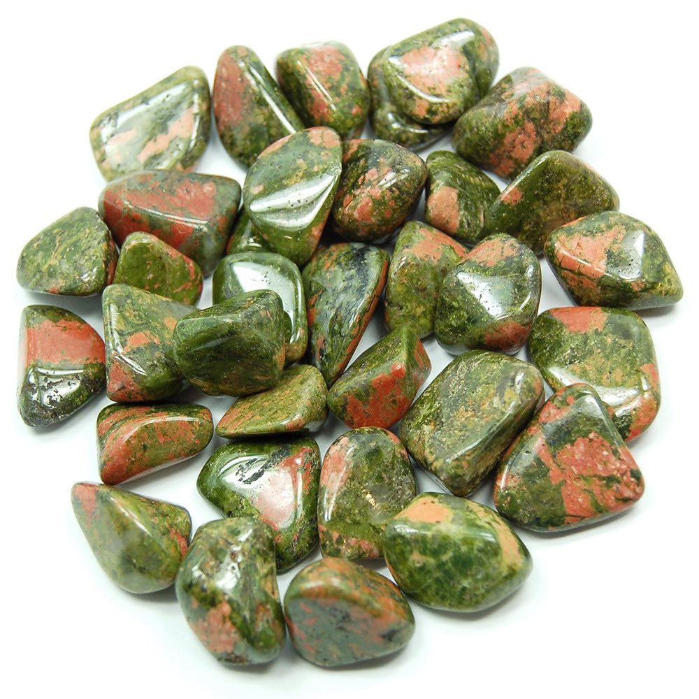 unakite - associated with the heart chakra - aids in grounding emotions & balancing them with one’s spirituality - helps to release obstacles & anything harboring within the heart thats preventing/hindering spiritual & psychological growth