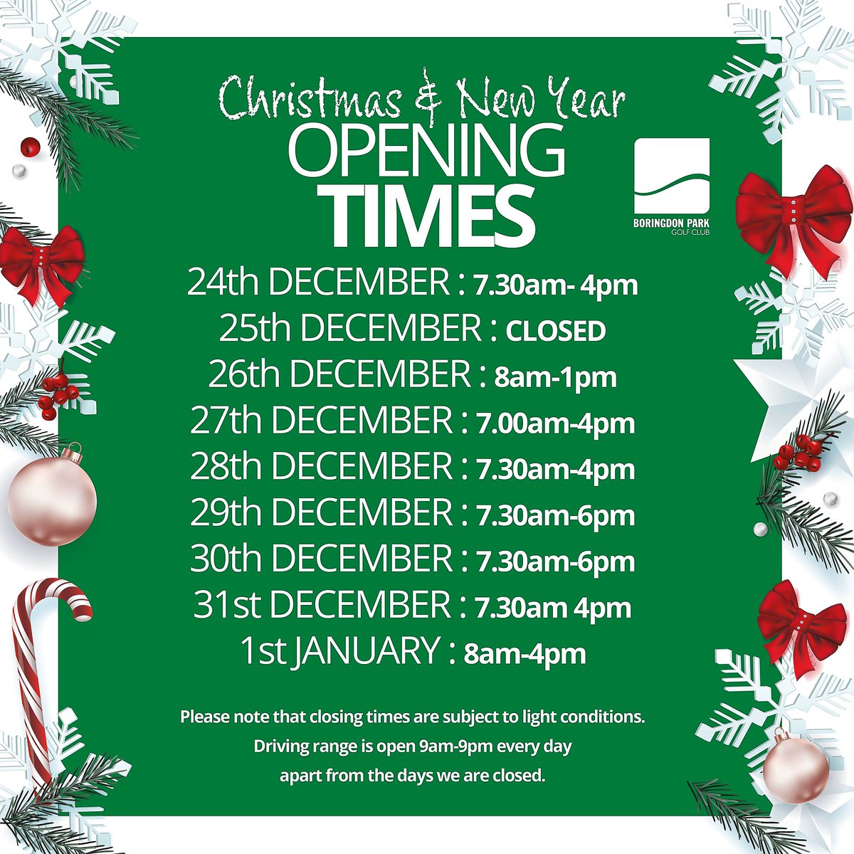 BoringdonParkGC's tweet photo. Just in case you were thinking of visiting us over the next few weeks here's our opening times.
#boringdongolf #golfplymouth https://t.co/wtvE2k2Qhq