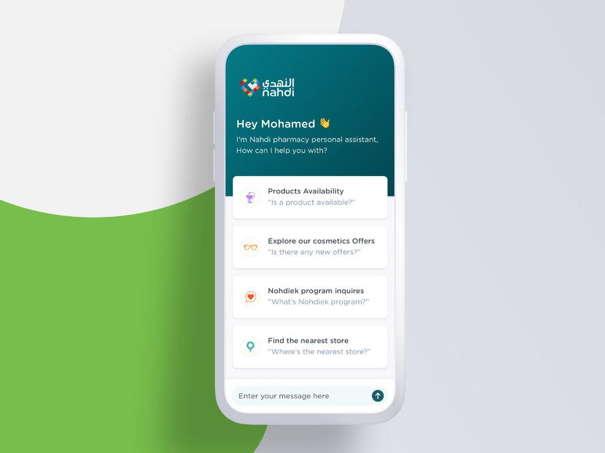 Products Designed by Tremoloo Team 🖌🎨

Al-Nahdi pharmacies, based on KSA, chatbot application that facilitates requesting products using the personal assistant. 

Feel free to call us at +201274652104 or through email hello@tremoloo.com 
#productdesign  #product #uxdesign #ux