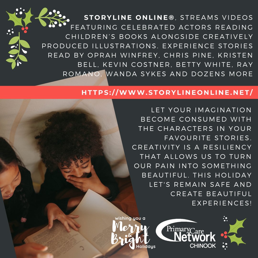 Storyline Online®, streams videos featuring celebrated actors reading children’s books alongside creatively produced illustrations.
storylineonline.net
This holiday let's remain safe and create beautiful experiences!