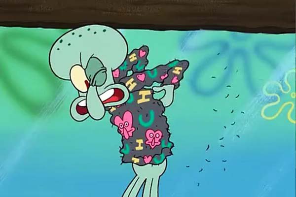 spongebob wearing sweater