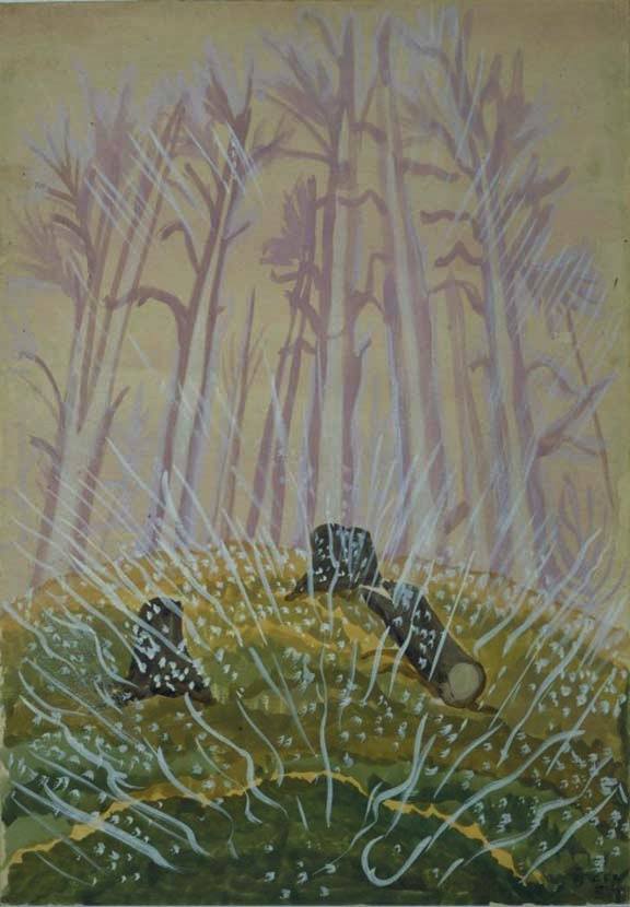 Charles Burchfield, "Snow Flurries", c. 1917, Watercolor and crayon on paper, 20" x 14"