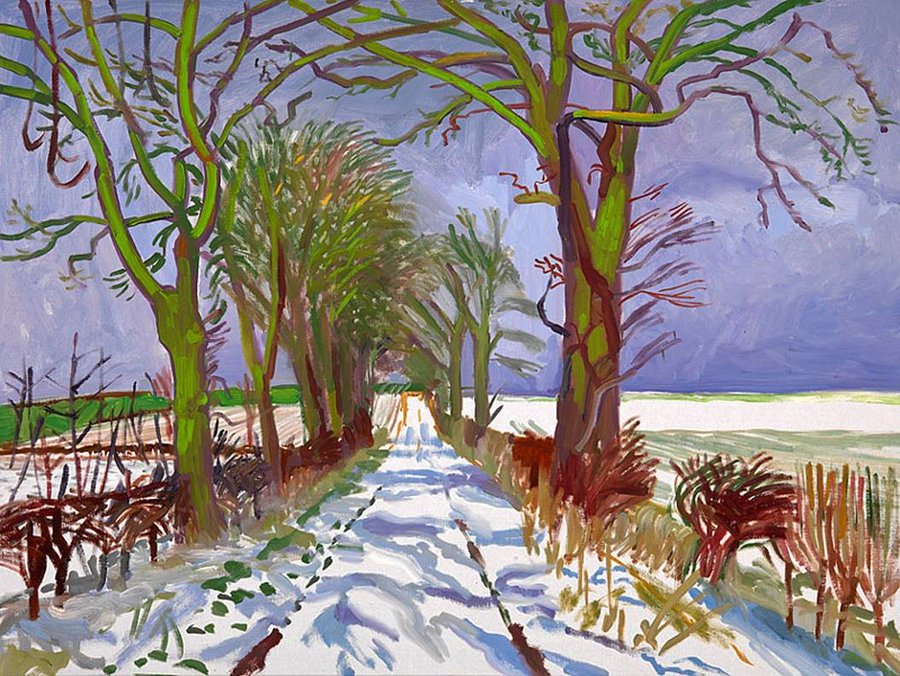 David Hockney, "Winter Tunnel with Snow, March", 2006, Oil on canvas, 36" x 48"