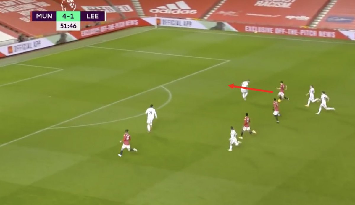 7. Work-rate. James and Rashford interchanged multiple times — but in both flanks James tracked back well and doubled up. This allowed MUN to defend crosses much better and maintain their compactness.His runs also allowed MUN to transition quicker.