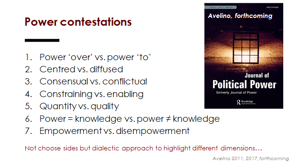 FlorAvelino's tweet photo. How are power relations challenged and/or reproduced in processes of transformative social innovation? Video of my talk on #PowerinTransition for @theNASEM workshop on #Sustainability research is now online: https://t.co/wu3hNoWAmh https://t.co/F2YO7hG3Gk