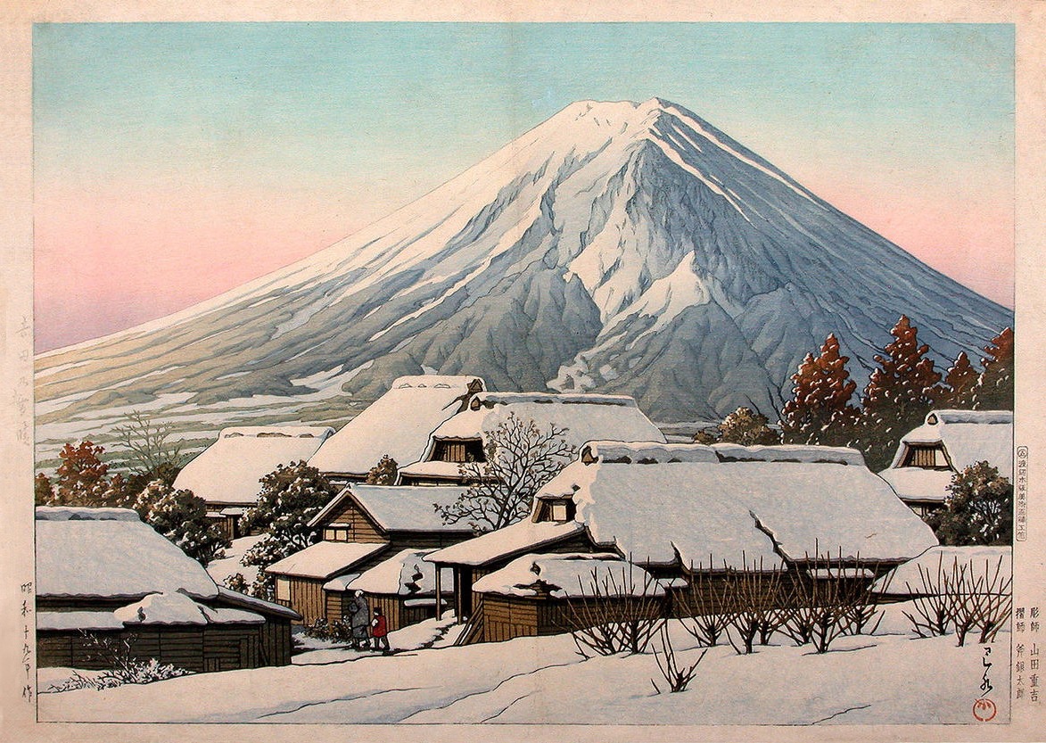 Kawase Hasui :: Mount Fuji After a Snowfall :: 1944 mulberry paper / woodcut print