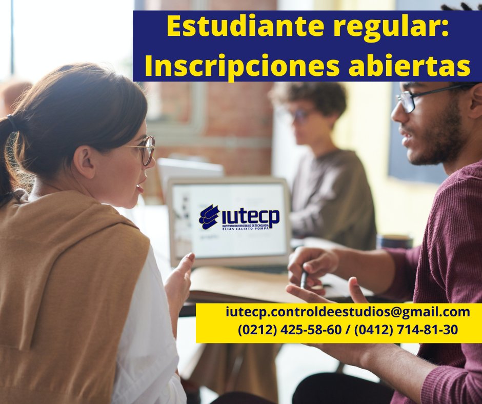 IUTECPVE's tweet photo. Atención estudiantes regulares, se abre el proceso de inscripción.
Recuerda ingresar a Ternanet y formalizarla.
Visita nuestra página web para conocer cómo matricular tus materias.
#IUTECP #Ternanet #Inscripciones https://t.co/YBKn8hMxae
