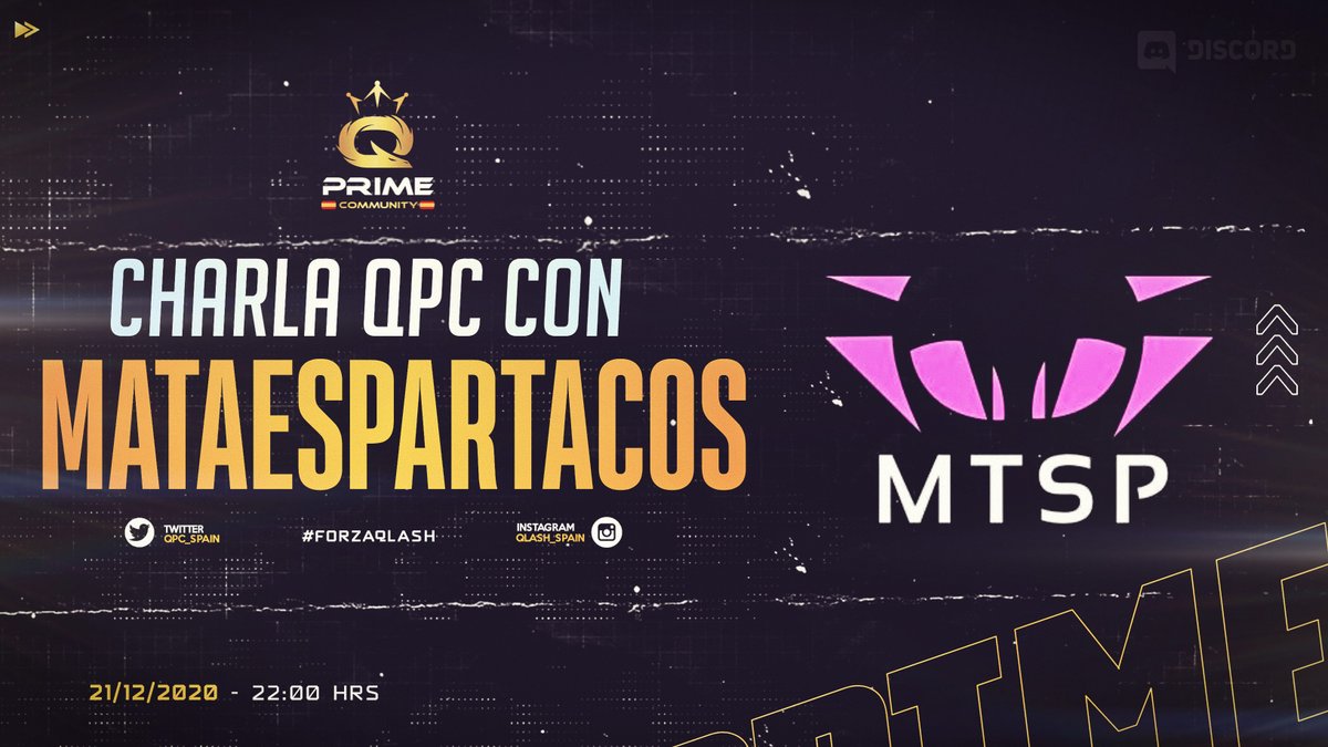 Hoy es lunes y en la QPC no descansamos porque hoy toca... CHARLA🎉

Los invitados de esta semana es el equipo que logró clasificarse a la #EspartacoLeague representando a nuestra comunidad, nada más y nada menos que... <a href="/mataespartacos/">M T S P</a> 😱

A las 22h en Discord⤵️
