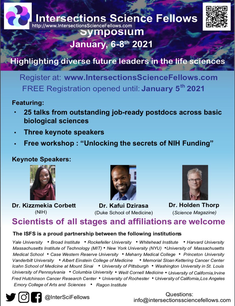Intersecting SCIENCE and DIVERSITY to support future leaders in STEM-> Intersections Science Fellows Symposium (Jan 6-8th 2021) is free to attend intersectionssciencefellows.com ! #futurePI #diversity #diversityinSTEM #nativeinSTEM #blackinSTEM #latinxinSTEM #DisabledinSTEM #womeninSTEM
