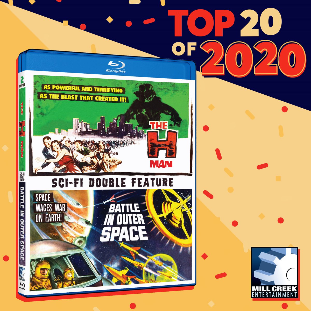 AllianceHomeEnt's tweet photo. The Sci-Fi double feature The H-Man and Battle in Outer Space is next on our #2020Top20 list!  Director Ishirô Honda and special effects wizard Eiji Tsuburaya bring these wildly colorful monster movies to life in high-def. 
Order today: https://t.co/zFhyc7bDEs https://t.co/us2Y6EfZrD