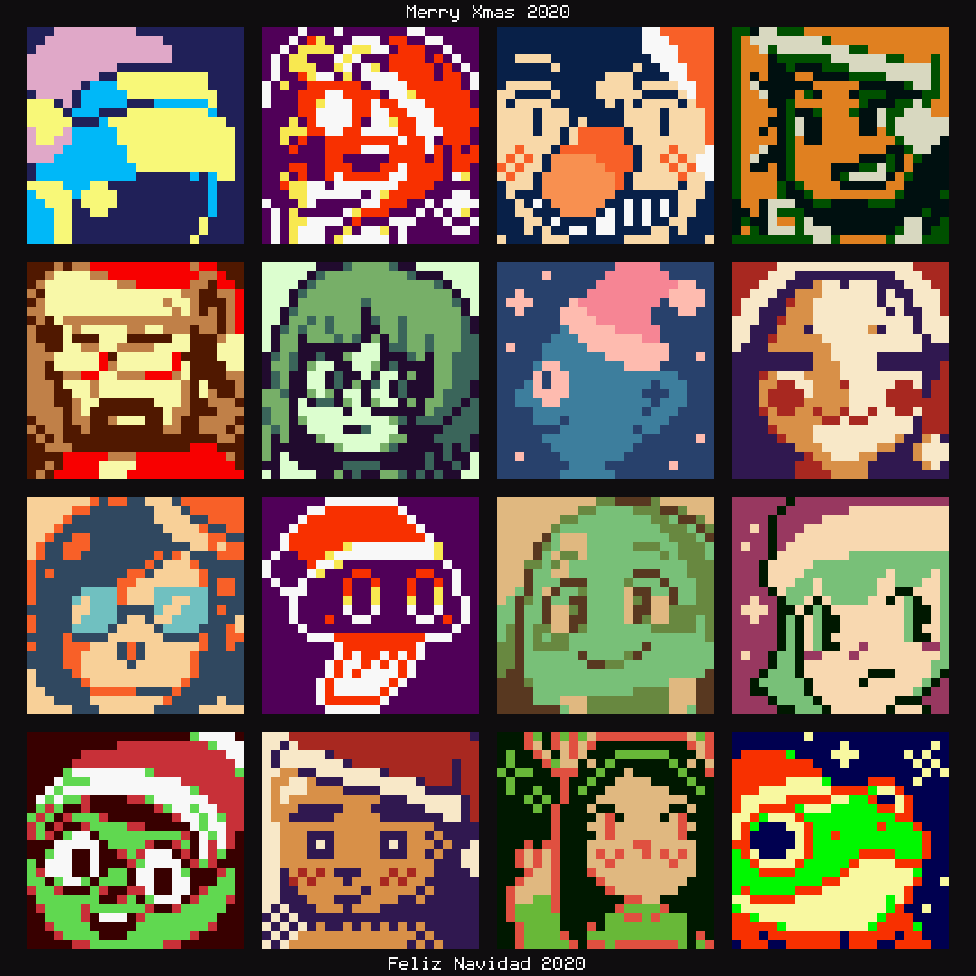 Geno_CL's tweet photo. Collab navideño organizado por el @metarupx en el que participamos muchos compañeros pixelosos haciendo piezas de 24x24 con cuatro colores.
Amo mucho como salimos 😍
#ドット絵 #pixel #pixelart #collab #artcollab #pixelcollab #spriteart #christmas #merrychristmas https://t.co/wiMIOymtxO