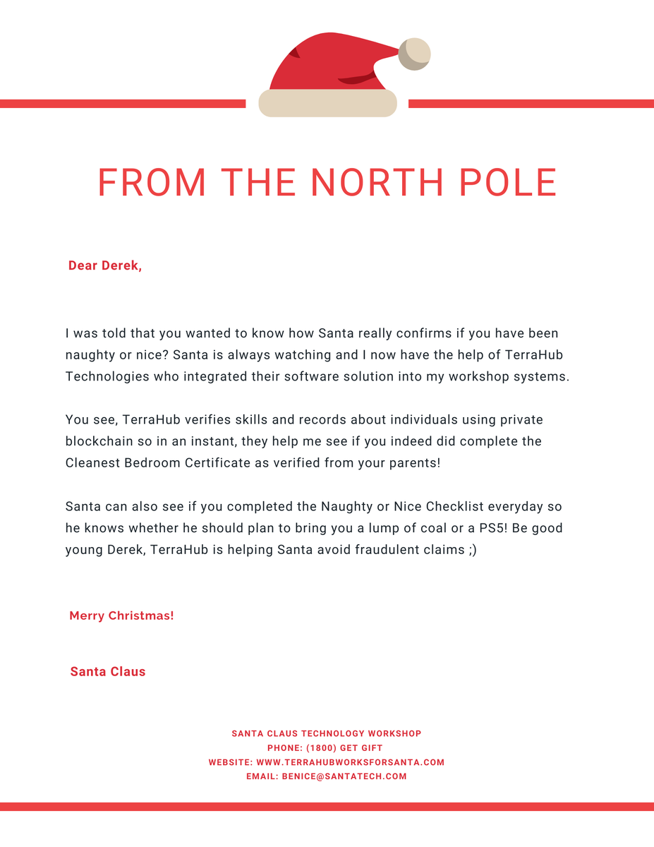 crediveratech's tweet photo. Santa hires TerraHub to verify Naughty or Nice List using private blockchain. #yyctech #canadianblockchain #verifiedcredentials https://t.co/OHViK6HK9s