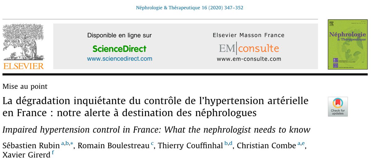 Nephrologie & Therapeutique (@nephroltherap) on Twitter photo Un article de chaque numéro de N&T est en accès libre, accessible via le site de la <a href="/com_SFNDT/">SFNDT</a>.
Actuellement une mise au point sur la dégradation du contrôle de l'HTA en France, par <a href="/SebastienRubin/">Sébastien Rubin</a> et <a href="/ChristianCombe/">Christian Combe</a>
sciencedirect.com/science/articl… Un article de chaque numéro de N&T est en accès libre, accessible via le site de la <a href="/com_SFNDT/">SFNDT</a>.
Actuellement une mise au point sur la dégradation du contrôle de l'HTA en France, par <a href="/SebastienRubin/">Sébastien Rubin</a> et <a href="/ChristianCombe/">Christian Combe</a>
sciencedirect.com/science/articl…