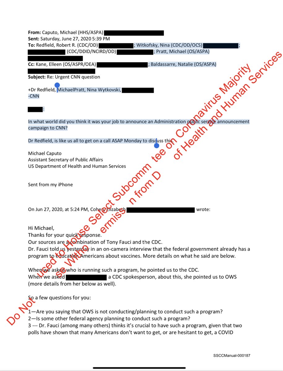 HOLY SHITTLESTIX “In what world did you think it was your job to announce an Administration public service announcement campaign to CNN?Dr Redfield, is like us all to get on a call ASAP Monday to discuss...” Michael CaputoIn WHAT WORLD is any of this okay? @SecAzar  @CDCDirector