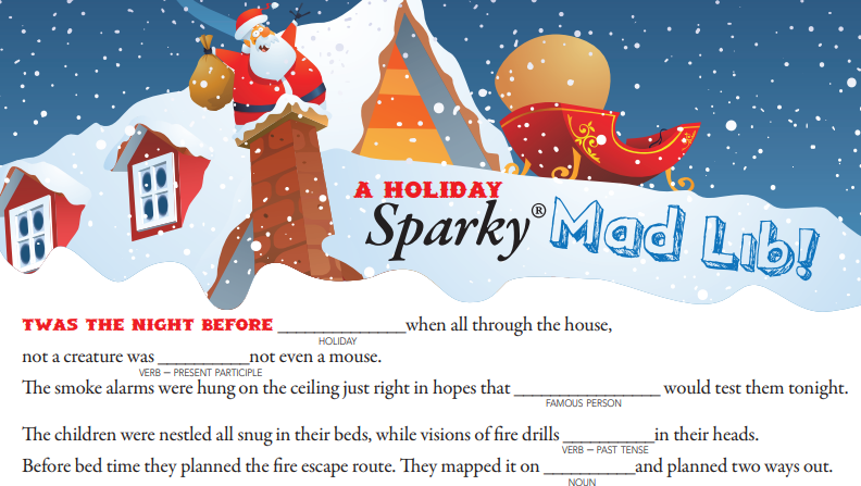 Sparky_Fire_Dog's tweet photo. Here's another fun activity for you and your kids! A Holiday Sparky Mad Lib! Download your free copy here: https://t.co/HgX36OhAZ3 #kidsactivities #holidays #games https://t.co/DUPVHXCL4b