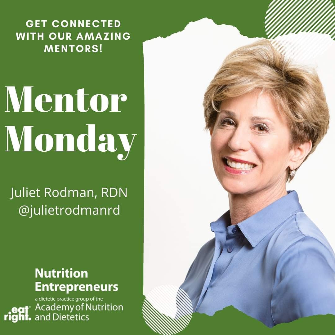 Hi NE Members! Did you know you can connect with awesome mentors  to help you along your career path? Today we are featuring our fantastic mentor, Juliet Rodman, RDN. She has years of expertise in corporate wellness and health coaching! Get a mentor at nedpg.org/get-a-mentor/
