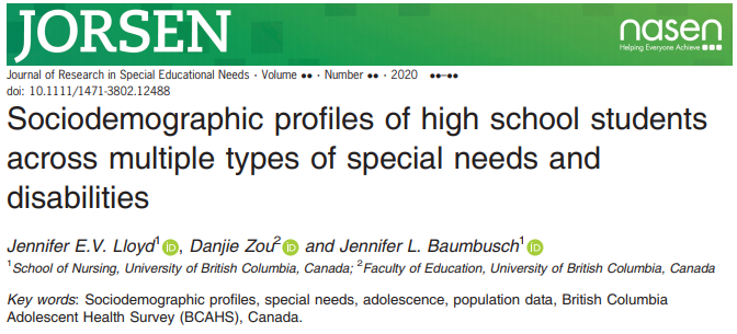 Third, working w/ the  @mccrearycentre's British Columbia Adolescent Health survey, we published a paper describing the sociodemographic profiles of high school students across multiple special needs & disabilities https://nasenjournals.onlinelibrary.wiley.com/doi/abs/10.1111/1471-3802.12488 #inclusion  #bcpoli  #bced  #UBC ^JL /5