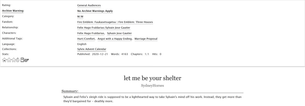 edelgardlesbian's tweet photo. let me be your shelter | 4.1k | Sylvain and Felix go on a sleigh ride! It doesn't go well.

This was my fic for @SylvixCalendar, and I got to work with the amazing @yaksinhats !! I had so much fun collaborating with them!

https://t.co/ZgpO24WSBA https://t.co/DMd9Gb8ptL
