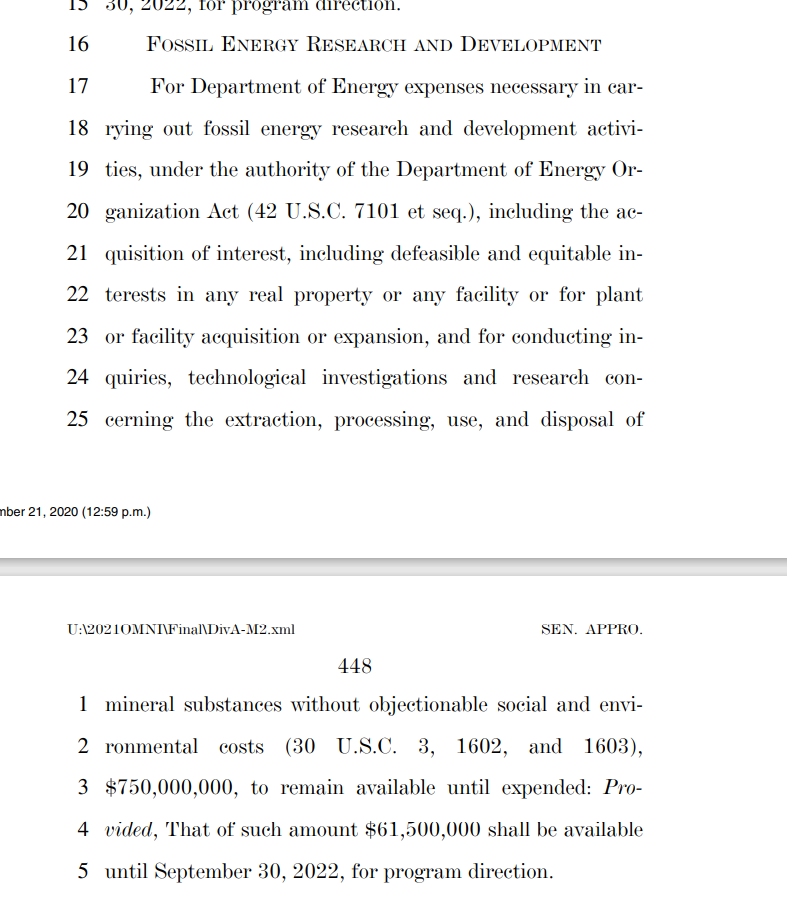 $750,000,000 for Fossil Energy Research Development? Who gets this? API?