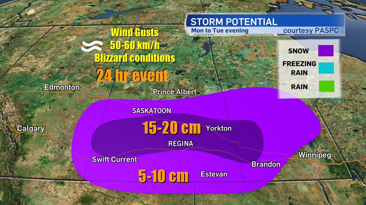 WarrenDean26's tweet photo. SASK STORM

Approximate areas of the snowfall totals. Things start ramping up tonight and will continue until tomorrow evening. 

Some possible patchy freezing rain could develop tonight but will change to snow very quickly so the impact is low.

#skwx #skstorm https://t.co/OQVQ8AfMs5
