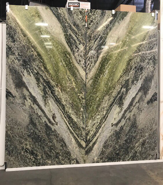elementsroom's tweet photo. Irish green☘️The green apple contrasting with shades of grays&amp;creams creates the perfect statement piece when a room needs color! It has gone through the @AntoliniLuigi Vacuumprocess which strengthens&amp;polishes the slab using high quality resins 
#elementsroom #usenaturalstone https://t.co/wYIQFe7Hou