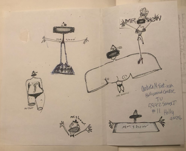 davidcrosss's tweet photo. Remember fax machines? Neither do I. But I recall these early drafts of the Mr. Show logo designed w/Amy Silver! Why even bother? Listen to @heartheassembly https://t.co/as1DKg2qmh https://t.co/XyDbyu360M