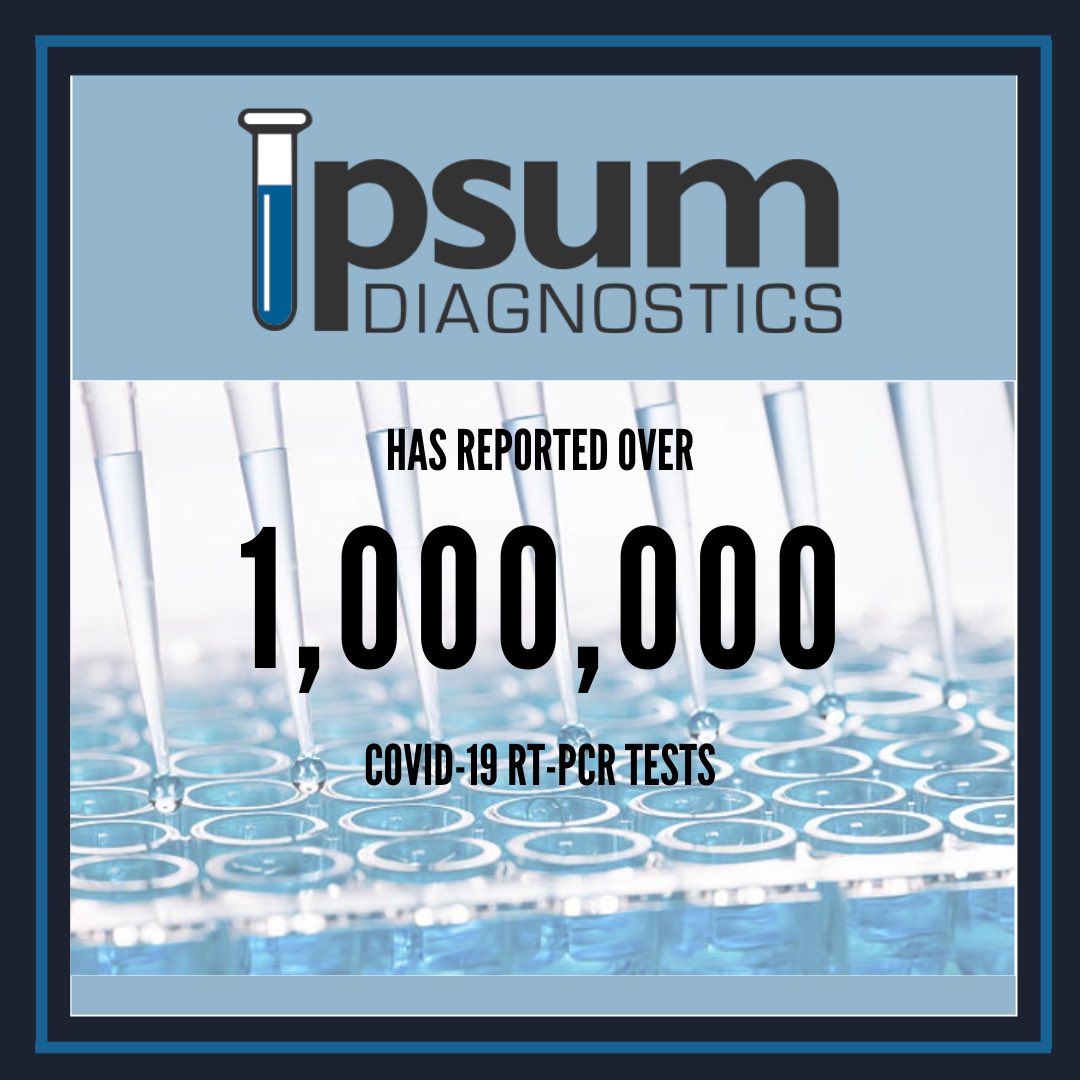 Ipsumdiagnostic's tweet photo. Since receiving the FDA Emergency Use Authorization for its COVID-19 test on April 1, Ipsum Diagnostics, a CAP Accredited laboratory, has performed over 1 million rt-PCR tests.  The Ipsum team understands the need for accurate COVID-19 test results with quick turnaround time. https://t.co/jQlprSJuZO