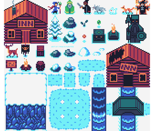 SymbolsWriter's tweet photo. My entry for @Saultoons' #MyWinterWorld challenge.
Mockup of a little game about a blue-robed magician trying to stop an evil lich from using ancient magic to usher the world in eternal cold, maybe?
#pixelart #pixel #pixelartist #dotpict #ドット絵 #gamedev #mockup #retro https://t.co/nsDTrbaPEH