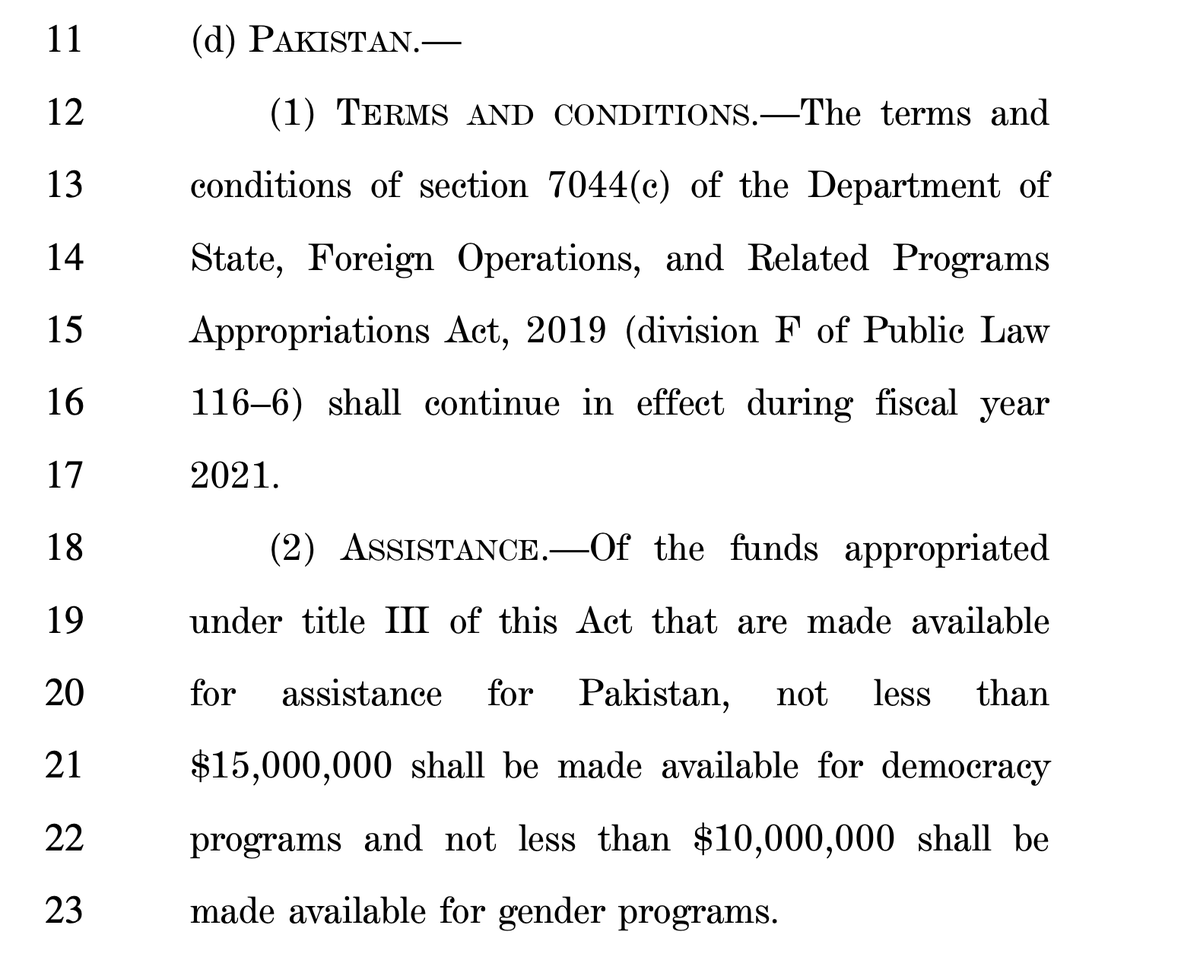 Some highlights from the stimulus bill. First, not less than $10 million for gender programs in Pakistan. $50 million for "women's leadership abroad." 1/n