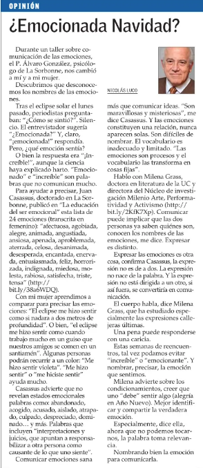 NMapa_Chile's tweet photo. 💡¿Sabemos los nombres de nuestras emociones? A propósito de las fiestas de fin de año, el periodista @nicolucor, habla de eso en "Emocionada Navidad", una columna donde cita parte de su conversación con Milena Grass, directora de #NMAPA. https://t.co/nYInnf6xMu