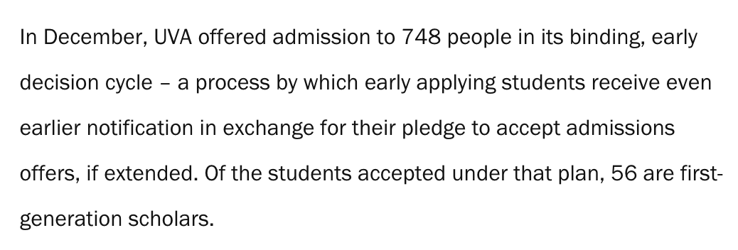 It's not encouraging, however, to see a public university like UVA go from 748 ED admits last year to 968 this year. They're planning to admit a full quarter of their class ED this year.