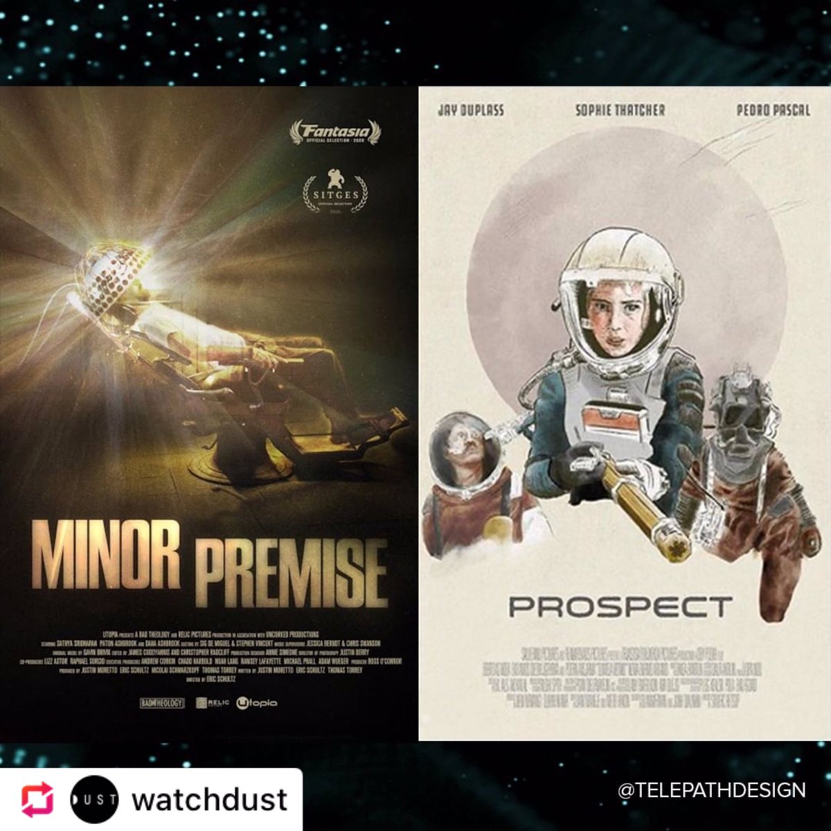 GeorgeOdabi's tweet photo. Check out this new poster by the talented @telepathdesign for the upcoming sci-fi thriller Minor Premise @minorpremise that premieres on digital this Friday! 
.
Telepath also produced a poster for the DUST feature film Prospect which is now on Deo Gratias Tv. https://t.co/c5XtgFKfeC