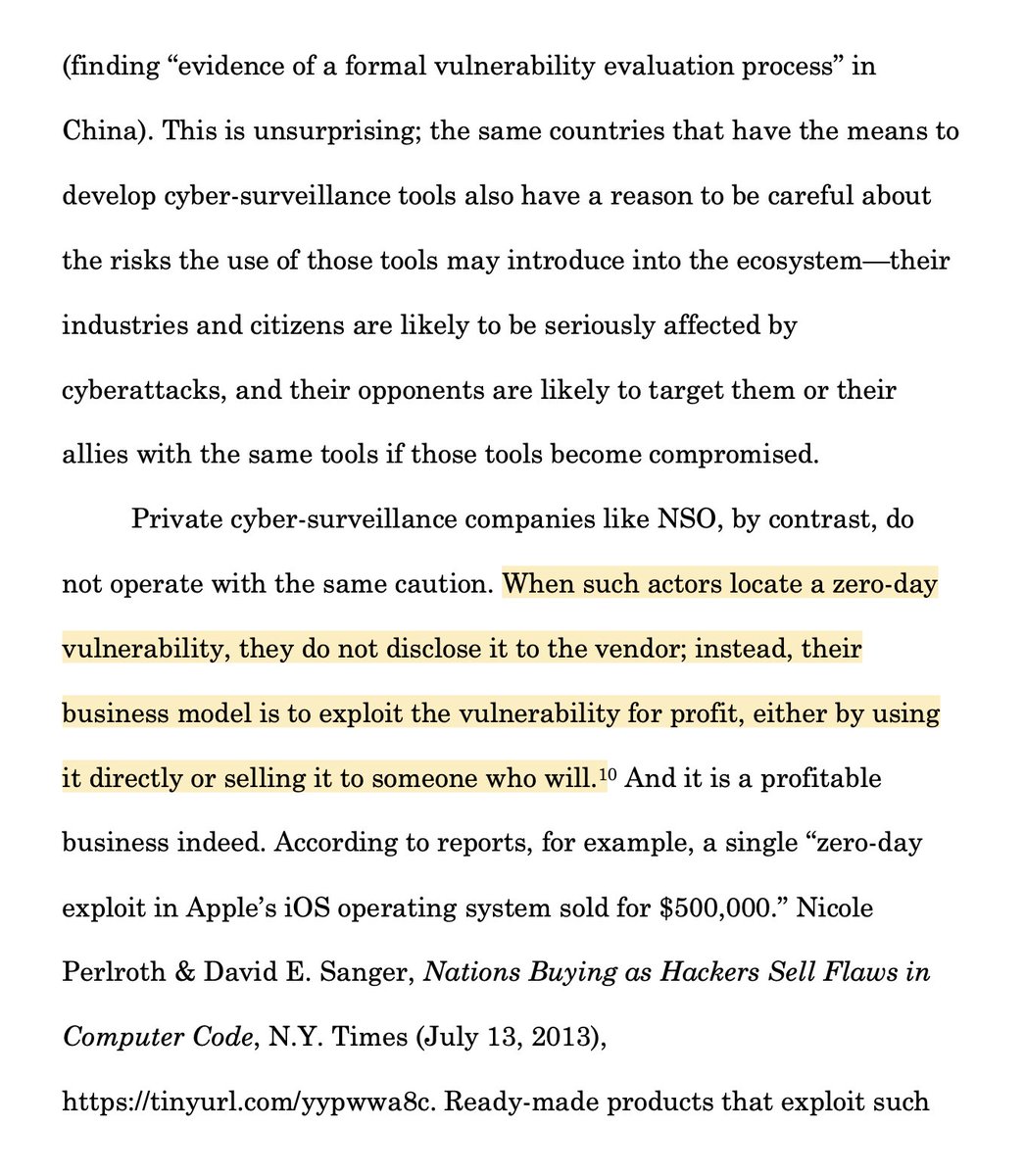 7. A2: Expanding immunity to spyware devs will result in more newly discovered exploits flowing towards private actors & away from mechanisms used to ensure the security of society (e.g. Vulnerabilities Equities Process etc).