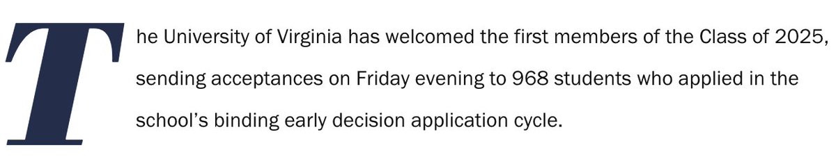 It's not encouraging, however, to see a public university like UVA go from 748 ED admits last year to 968 this year. They're planning to admit a full quarter of their class ED this year.