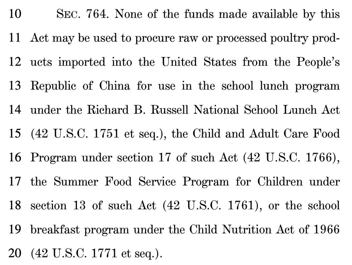 No Chinese poultry in the school lunch program. Pork and beef ok? Which lobbyist got this in there? 3/n