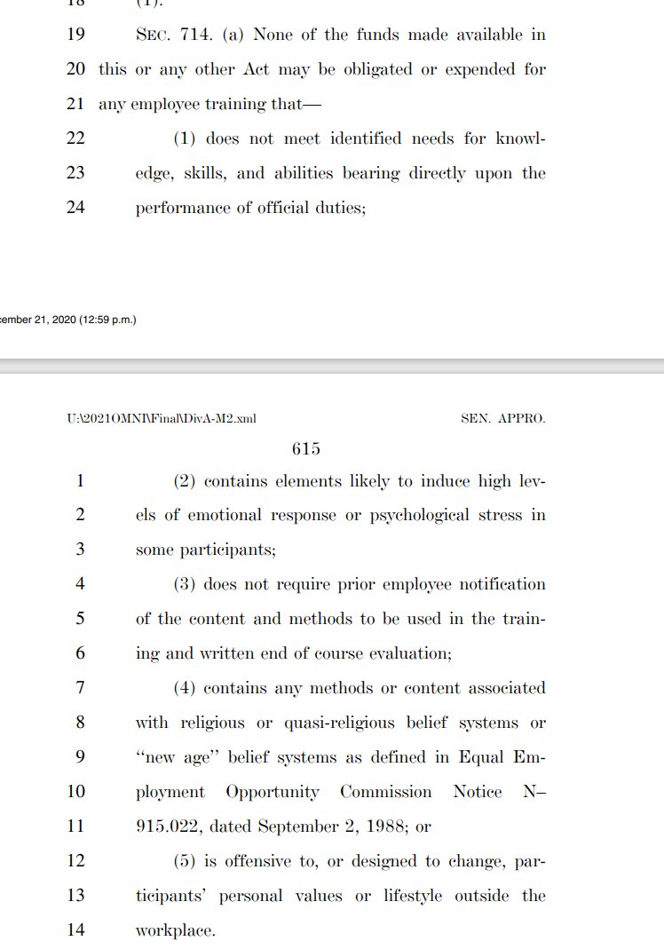 The restrictions on employee training are kind of interesting. Seems like a sneaky ban on Critical Race Theory, no? Good ammo for federal employees who want to get rid of it.
